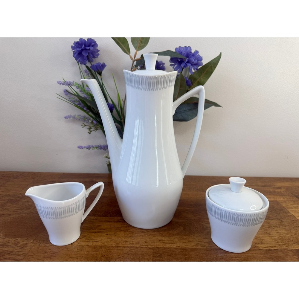 Upsala Ekeby Karlskrona Sweden Coffee Set White Porcelain Carafe Creamer Sugar
